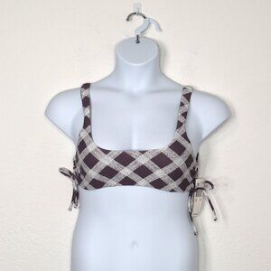Raisins Bikini Top Bralette Swim Sz L Plaid Demi Cups Adjustable Preppy Boho NWT
